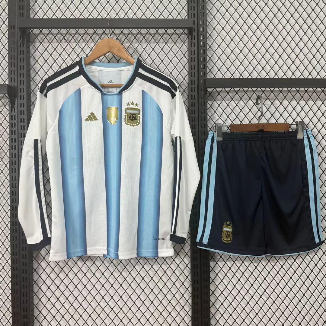 Kids-Argentina 2026 World Cup Home Long Soccer Jersey